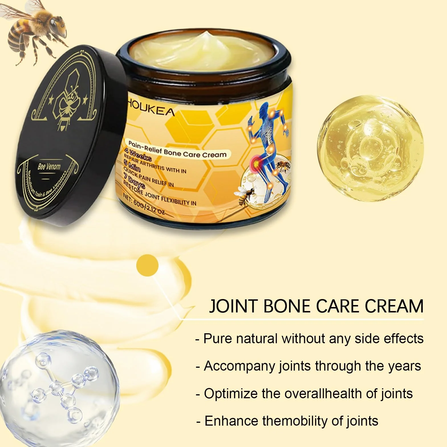 Botulinum Toxin and Bee Venom, Pain-Relief Bone Healing Cream, Natural Joint Relief Gel, Effectively Relieves Back, Neck, Hands, and Knee Discomfort(2PCS)