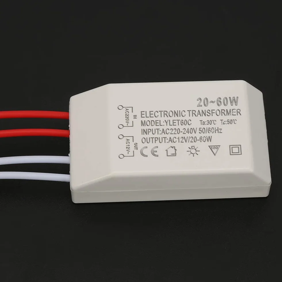 YUYTE Elektroniczne Napięcie Transformatora Zasilnik 220 V do 12 V 20-60W z Ultra cienką skorupą do Halogenowych Kubków Lampy G4