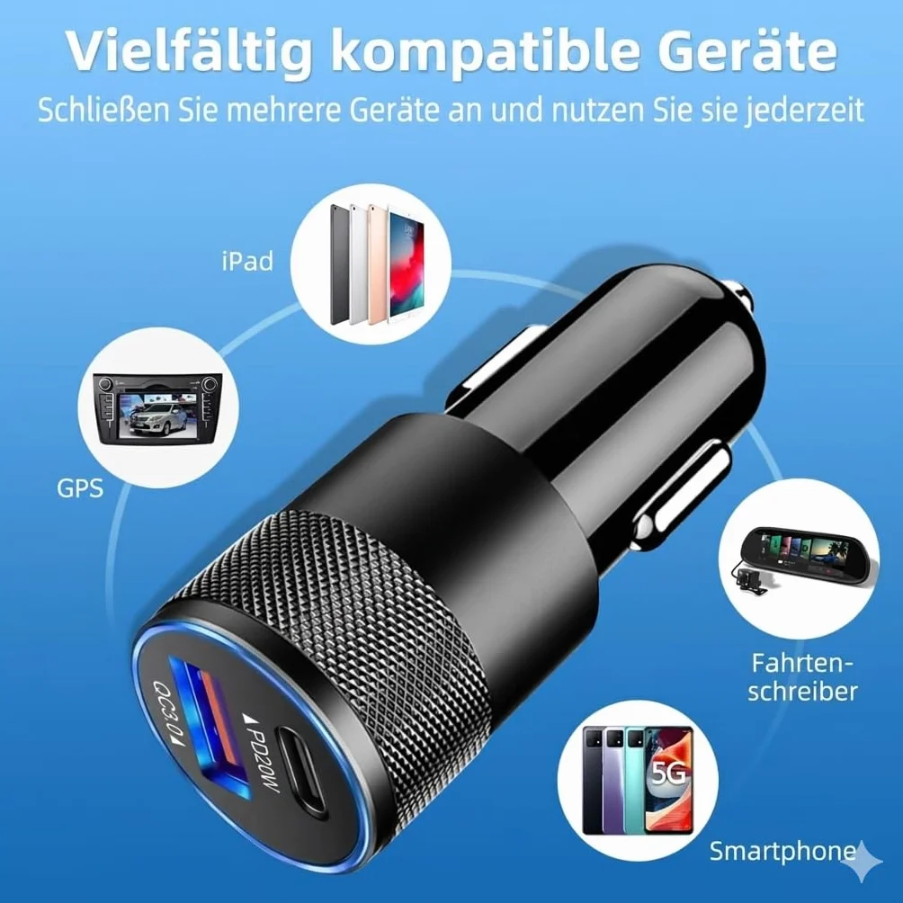 2 sztuki zapalniczki samochodowej USB C, mini ładowarka samochodowa z PD 20 W i QC 18 W, podwójny port USB-C + USB-A, aluminiowa obudowa, 12 V/24 V adapter samochodowy do telefonu komórkowego