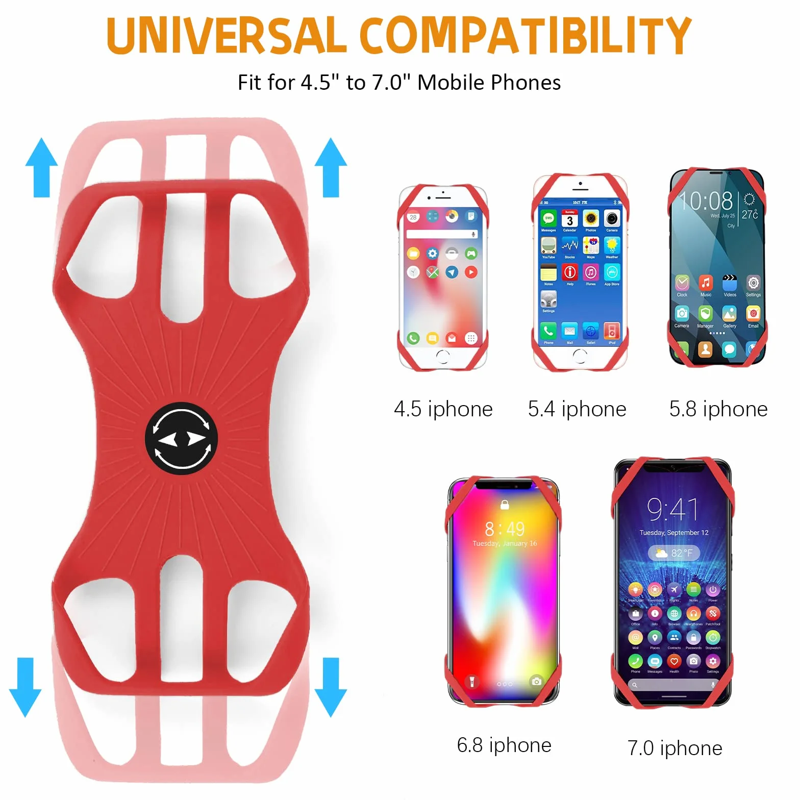 Uchwyt na telefon rowerowy, uniwersalny uchwyt na kierownicę 360° regulowany obrót uchwyt na smartfona do kierownicy roweru/motocykla, kompatybilny z iPhonem, i smartfonami 4,5-7,0 cala (czerwony-4)