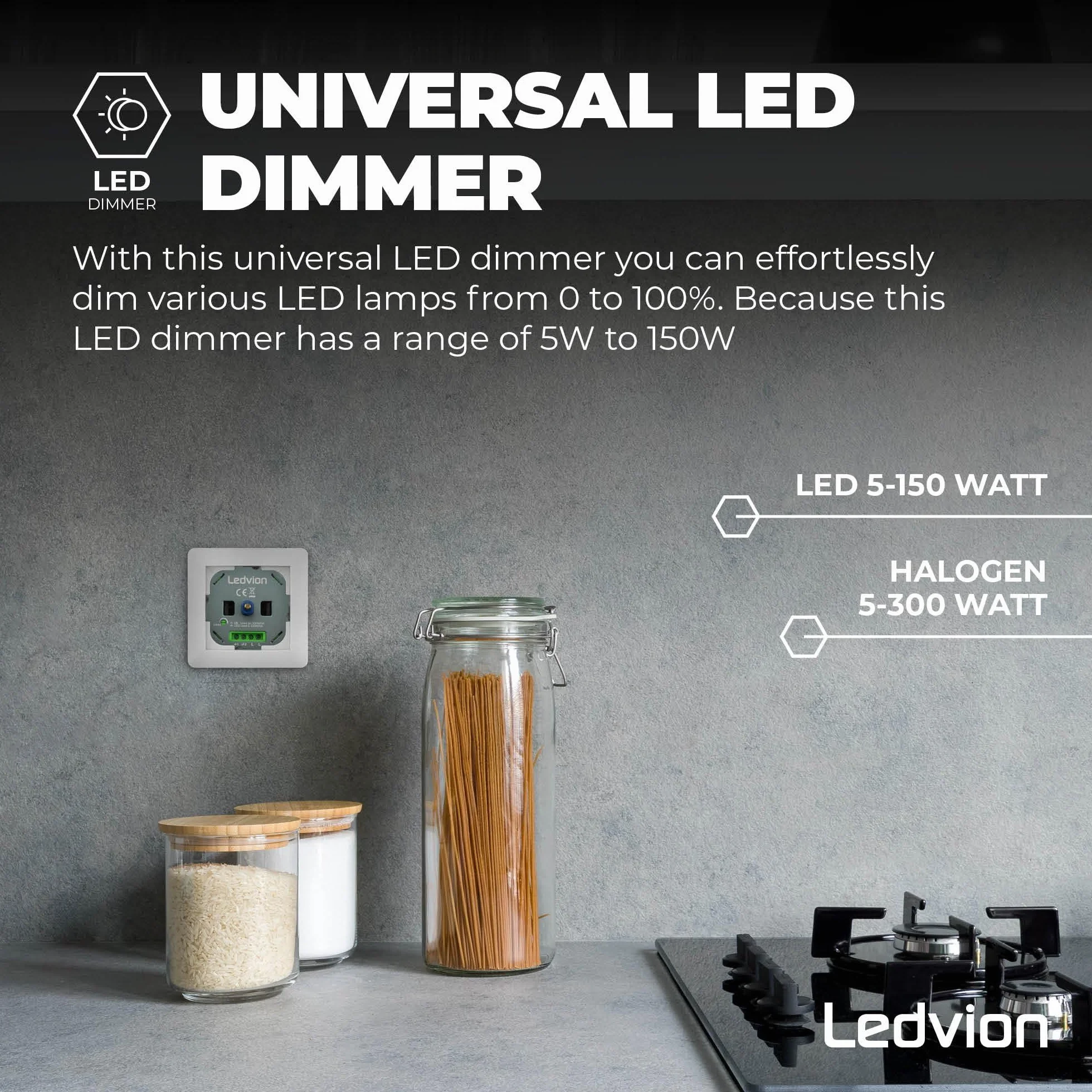 Ledvion Ściemniacz LED 3-250 W | 220-240 V | sekcja fazowa uniwersalna | ściemniacz obrotowy podtynkowy ściemniacz do ściemnianych diod LED | LED 3-250 W i halogeny 3-300 W | ściemnianie lamp od 0 do