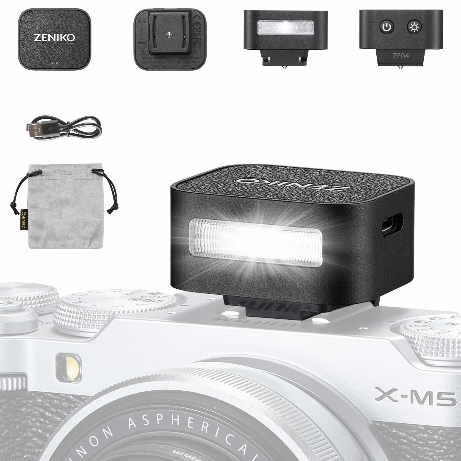 ZENIKO ZF04 Mini Speedlite Mini Flash Camera CCT 6500 k±200k 372 pełna moc błysk 2 poziomy mocy Kompatybilny z Canon Nikon Sony Fuji Olympus Panasonic(czarny)