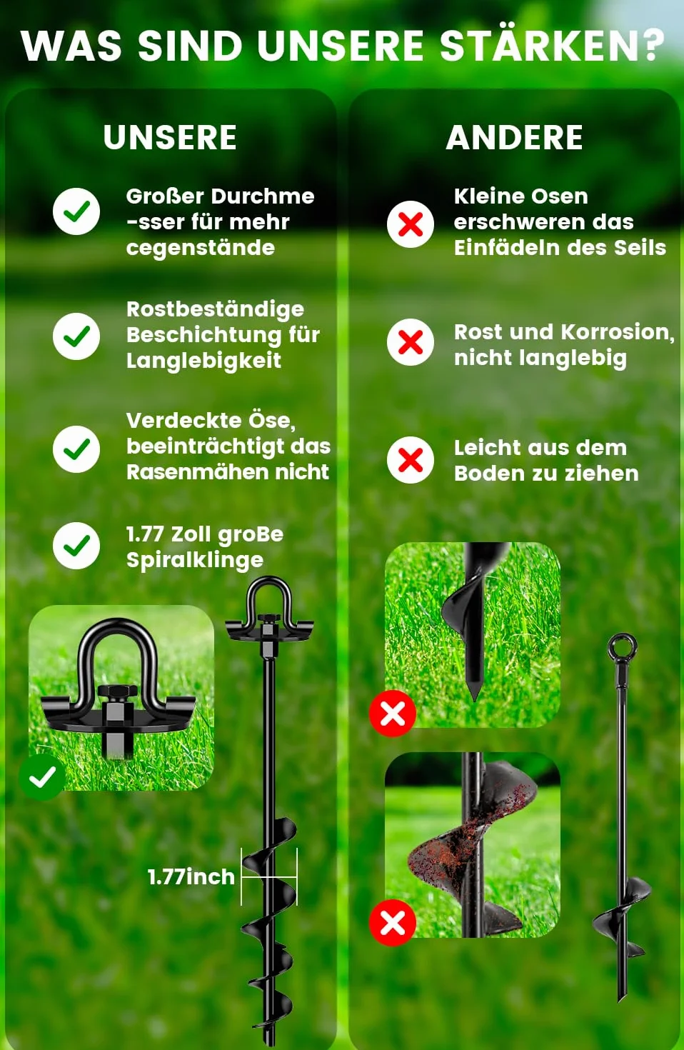 Kotwa gruntowa 40 cm, 4 sztuki w zestawie z paskami, podwójna kotwa mocująca, kotwa gruntowa do wkręcania, idealne akcesoria do trampoliny, odporny na wiatr