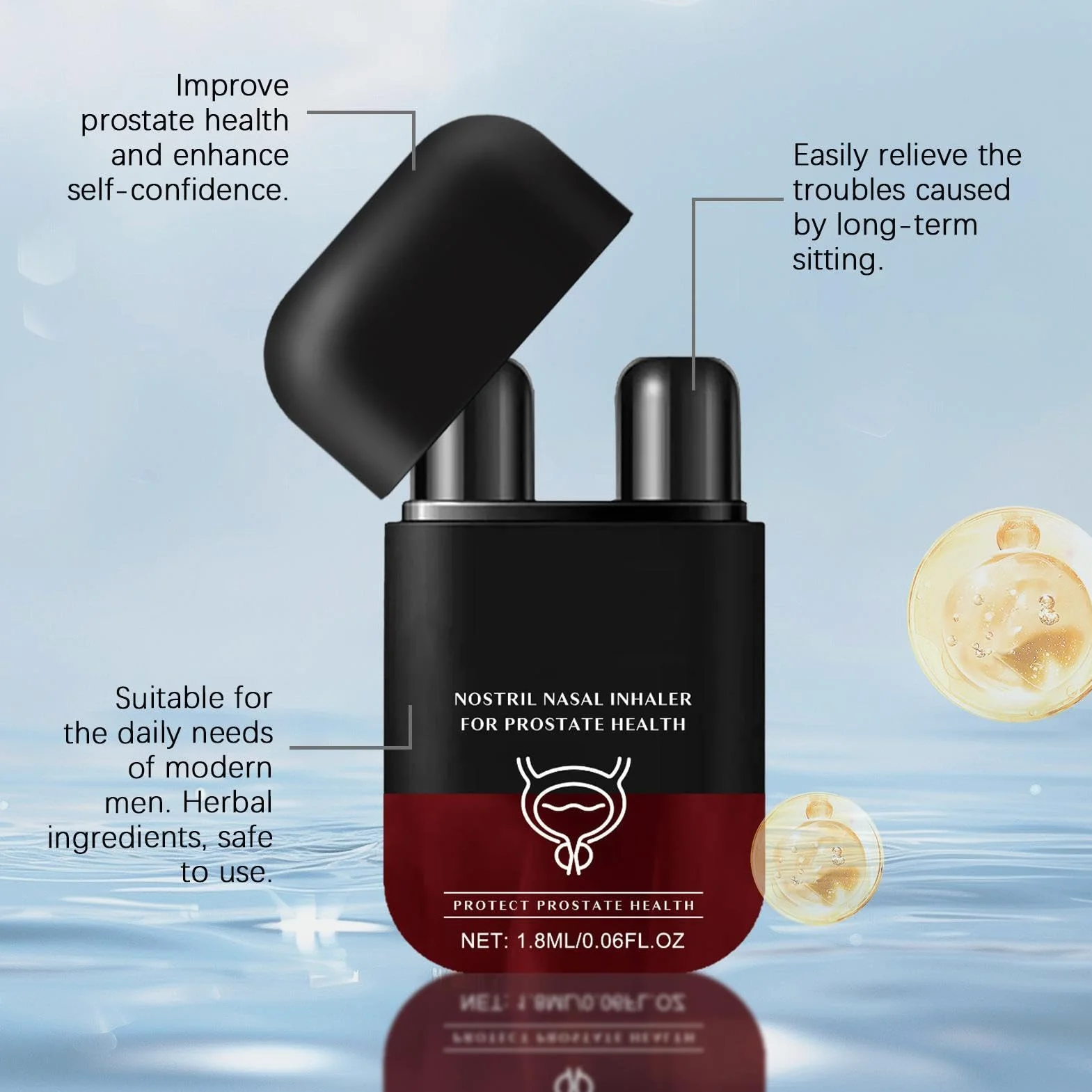 Inhalator Wellness prostaty, dwufunkcyjny inhalator, łatwy w oddychaniu, funkcjonalny zapach, łatwy w użyciu, przenośny, 1,8 ml, dla mężczyzn i kobiet
