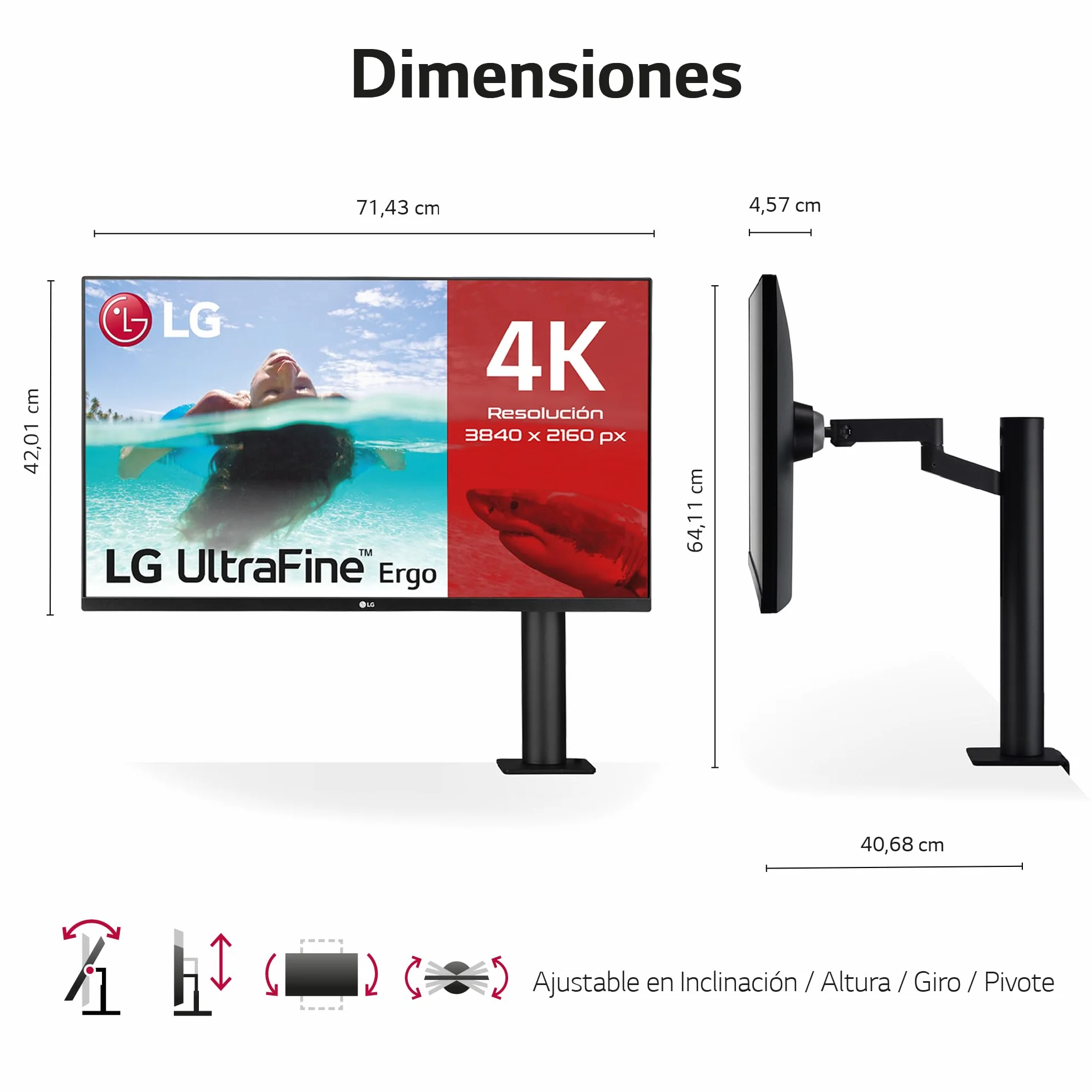 LG 32UN880P 32" monitor UltraHD 4K LED IPS HDR 10, 3840 x 2160, 5ms, AMD FreeSync 60Hz, HDMI 2.0, DisplayPort 1.4, USB-C, ERGO stojak