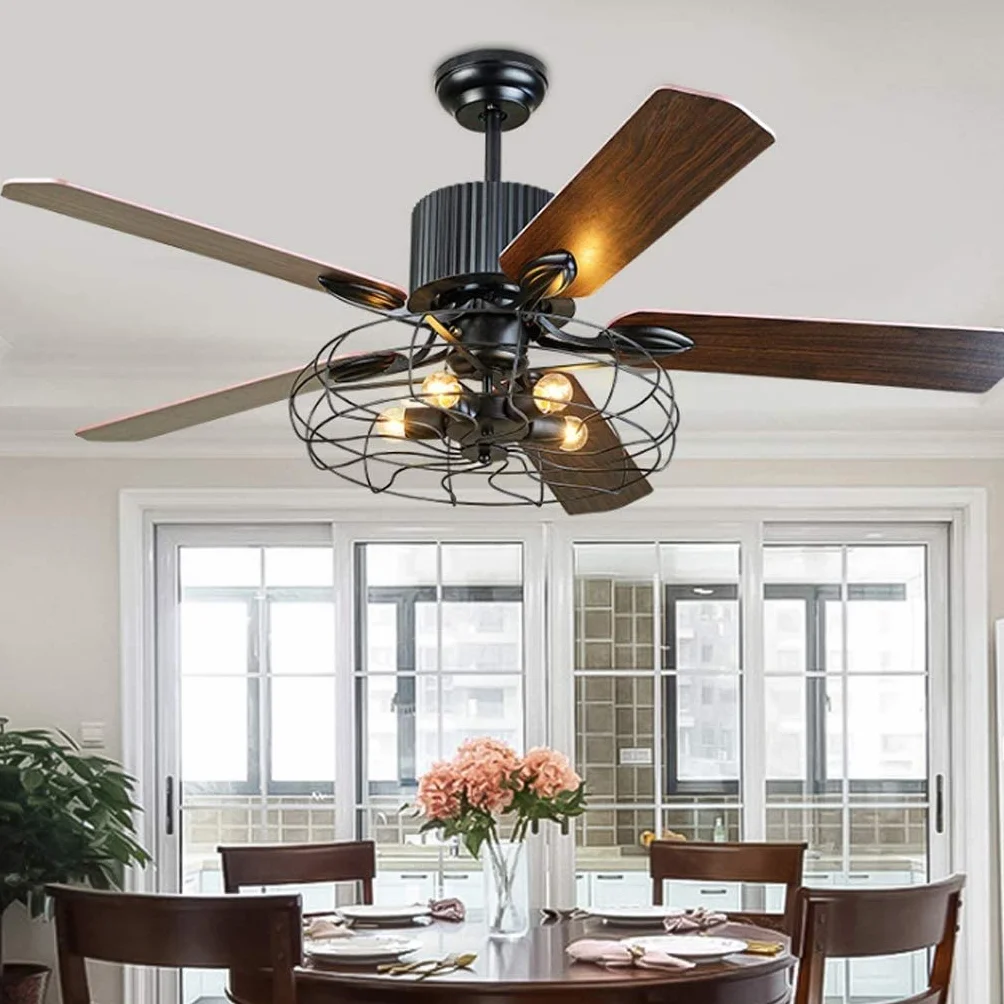 Wentylator Sufitowy Z Oświetleniem Zdalnego Sterowania Ściemnialny Wentylator E27 Wentylator Sufitowy Żyrandol LED Loft Wentylator Sufitowy Retro Industry Cichy Salon Sypialnia Jadalnia Timing