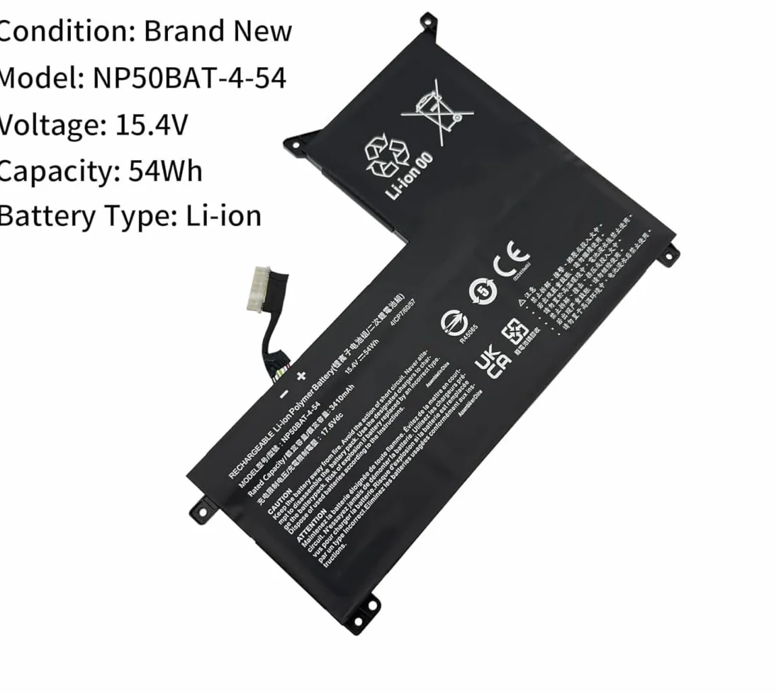 NP50BAT-4-54 Laptop Battery Replacement for CLEVO NP70 X17 AT22 G7 KE XMG Focus 16 X15 at 6-87-NPSKS-53G00 Series 4ICP7/60/57 15.4V 54Wh