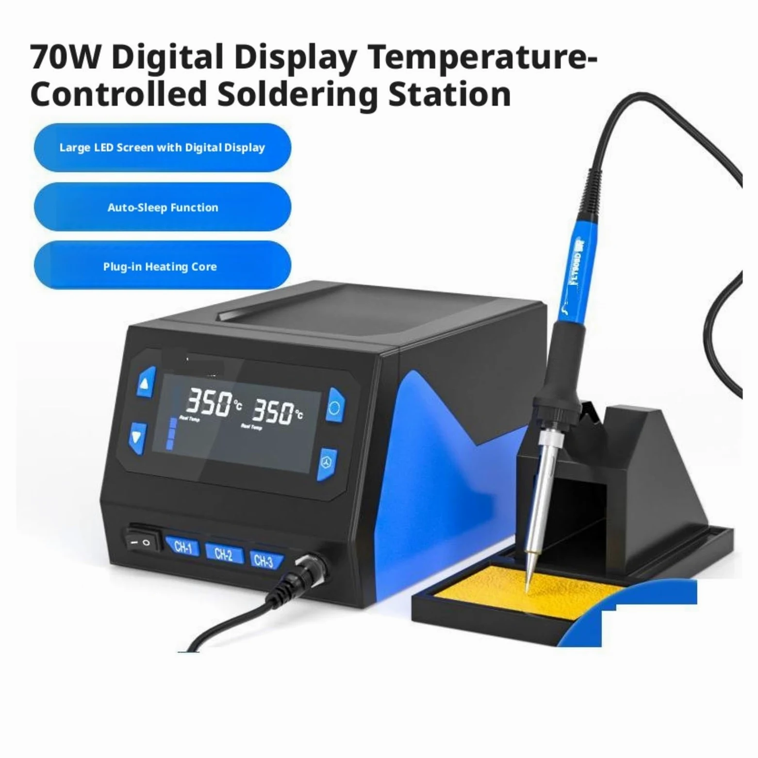 Stacja lutownicza, Inteligentna stacja lutownicza SMD 989D, zestaw do lutowania stałotemperaturowego o mocy 70 W i dużym cyfrowym wyświetlaczem LCD