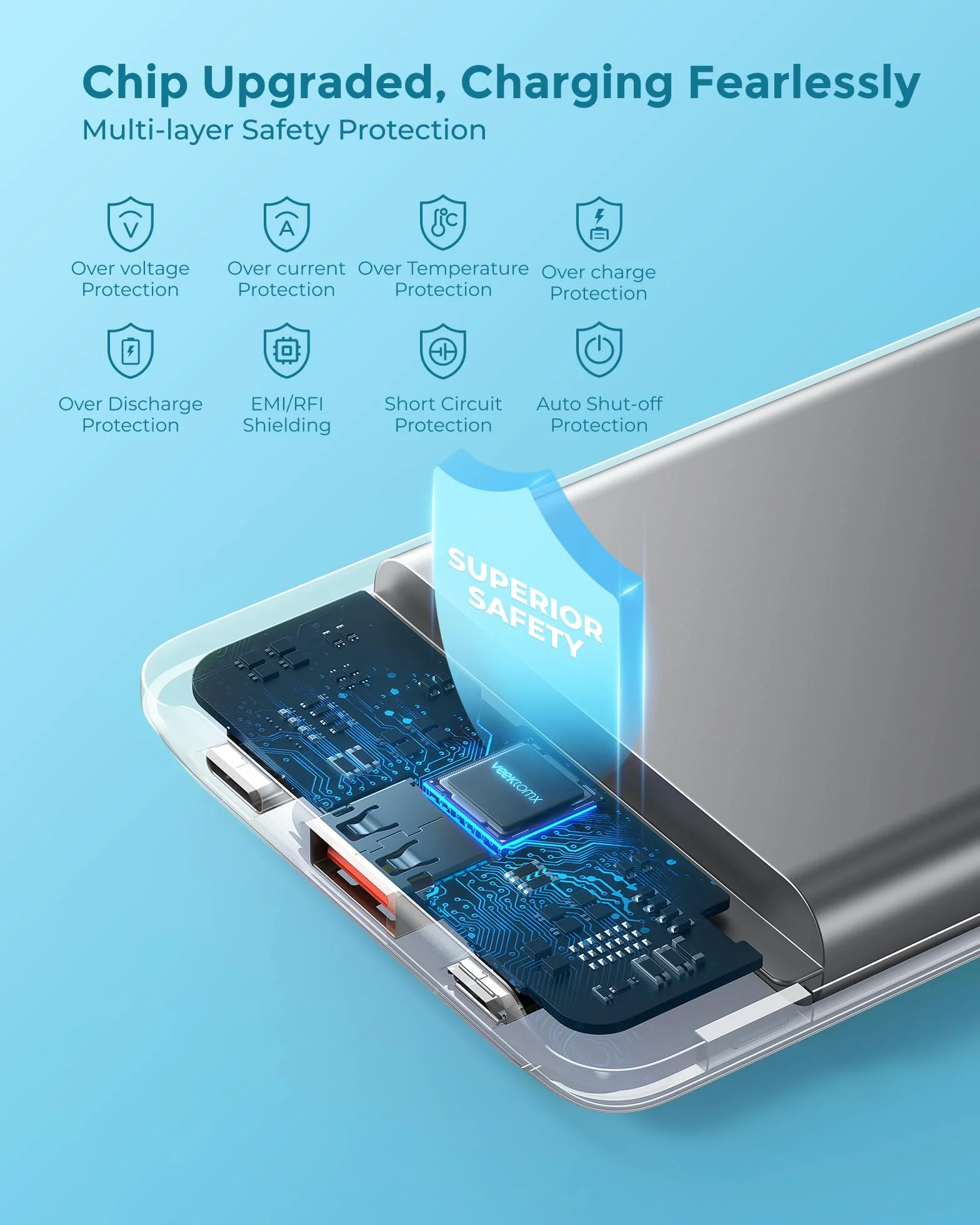 VEEKTOMX Mini Power Bank 10000mAh 22.5W Quick Charge PD 3.0 Szybkie Ładowanie Zewnętrzna Bateria Kompaktowa Ładowarka iPhone 16 (Blue)