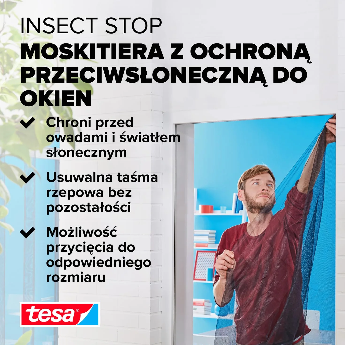 tesa INSECT STOP 2-in-1 Sun Protect and Fly Screen Premium for Windows - siatka z ochroną przeciwsłoneczną, bez wiercenia, antracyt-metalik - 130 x 150 cm