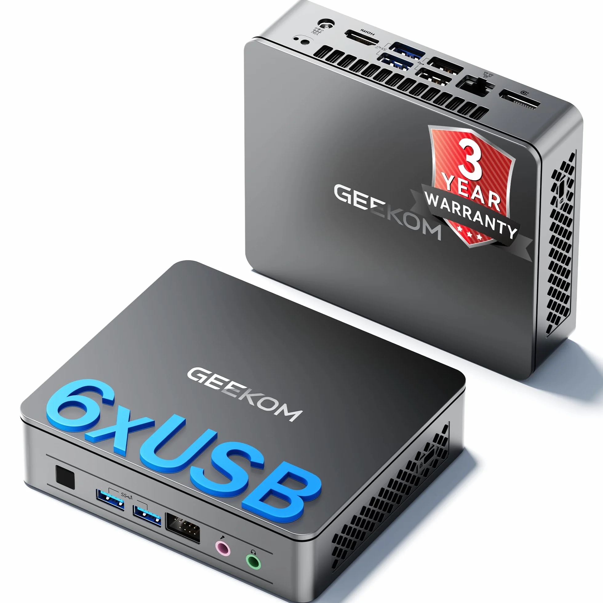 GEEKOM Cichy Mini PC Air12 Lite z Intel N95, 8 GB RAM, 256 GB SSD, Kompaktowy Komputer Biurowy i Multimedialny z Windows 11, Gotowy do Pracy | 6×USB i Port 9-PIN | Obsługa Dual Display 4K@60Hz