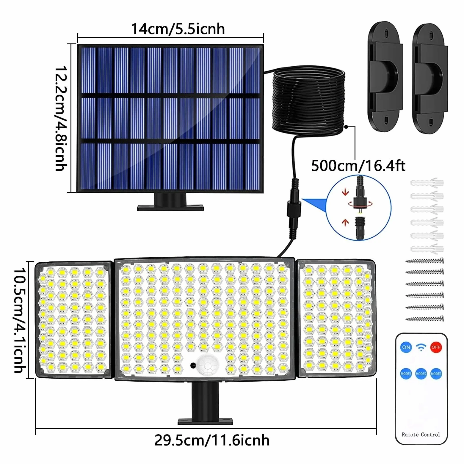 Lampa solarna zewnętrzna, 234 LED Solar Security Lights IP65 Wodoodporna lampa ścienna Split Czujnik ruchu 3 boczne oświetlenie Zewnętrzne oświetlenie przeciwpowodziowe(234 LED)