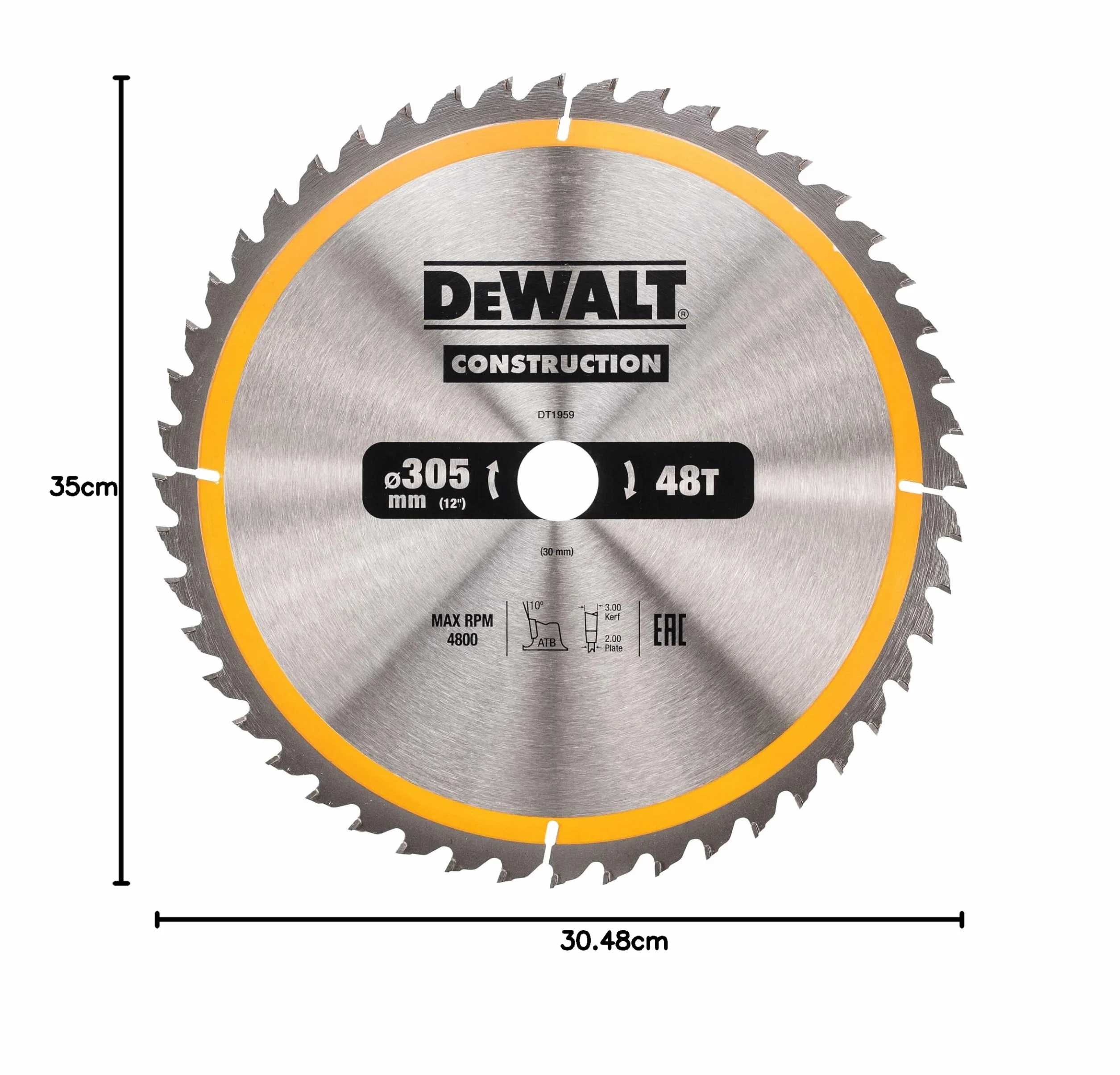 Dewalt DT1959-QZ Brzeszczot piły tarczowej, żółto-czarny 305 x 30 mm x 48 T