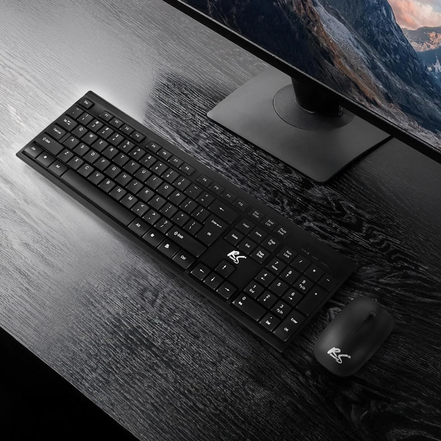 Bezprzewodowa klawiatura i mysz NanoRS RS580 połączenie 2,4 GHz 104 klawisze klawiatura numeryczna ergonomiczna mysz 1200 DPI kompatybilna z Windows Mac + 2 baterie przemysłowe AAA w zestawie