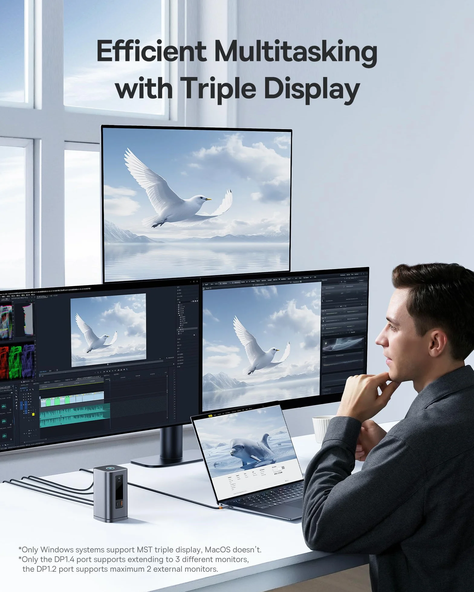Baseus Stacja dokująca Spacemate Series 11 w 1 stacja dokująca 3 monitory z 2 x HDMI 1 x DP 4K @ 60 Hz, 3 x USB-A/C 10 Gb/s, 1 Gbps Ethernet, 100 W PD, kompatybilna z laptopem