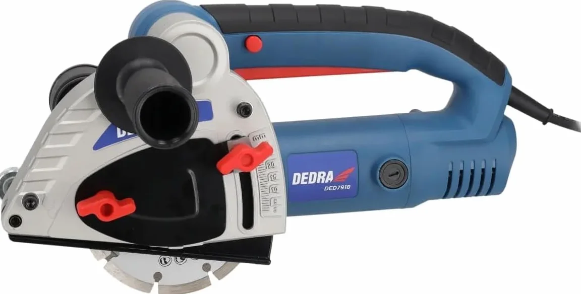 Bruzdownica 1500 W, tarcza tnąca Ø 125 mm 125 mm, DEDRA kabel 3 m, 8500 obr./min, wysoka wydajność, głębokość rowków od 8 mm do 30 mm, wzmocniona obudowa z tworzywa sztucznego