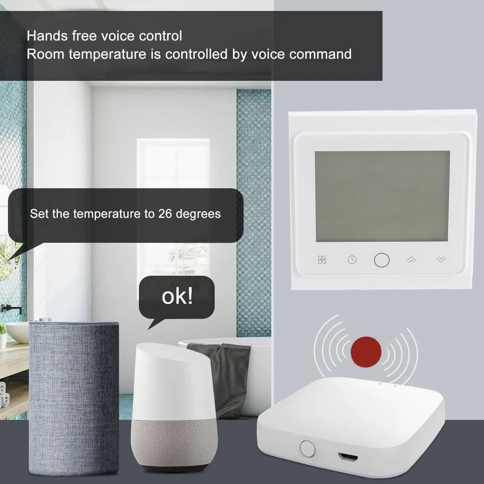 Inteligentny termostat Zigbee Bezprzewodowa aplikacja Sterowanie głosem Kontroler temperatury dla Home Office Hotel White