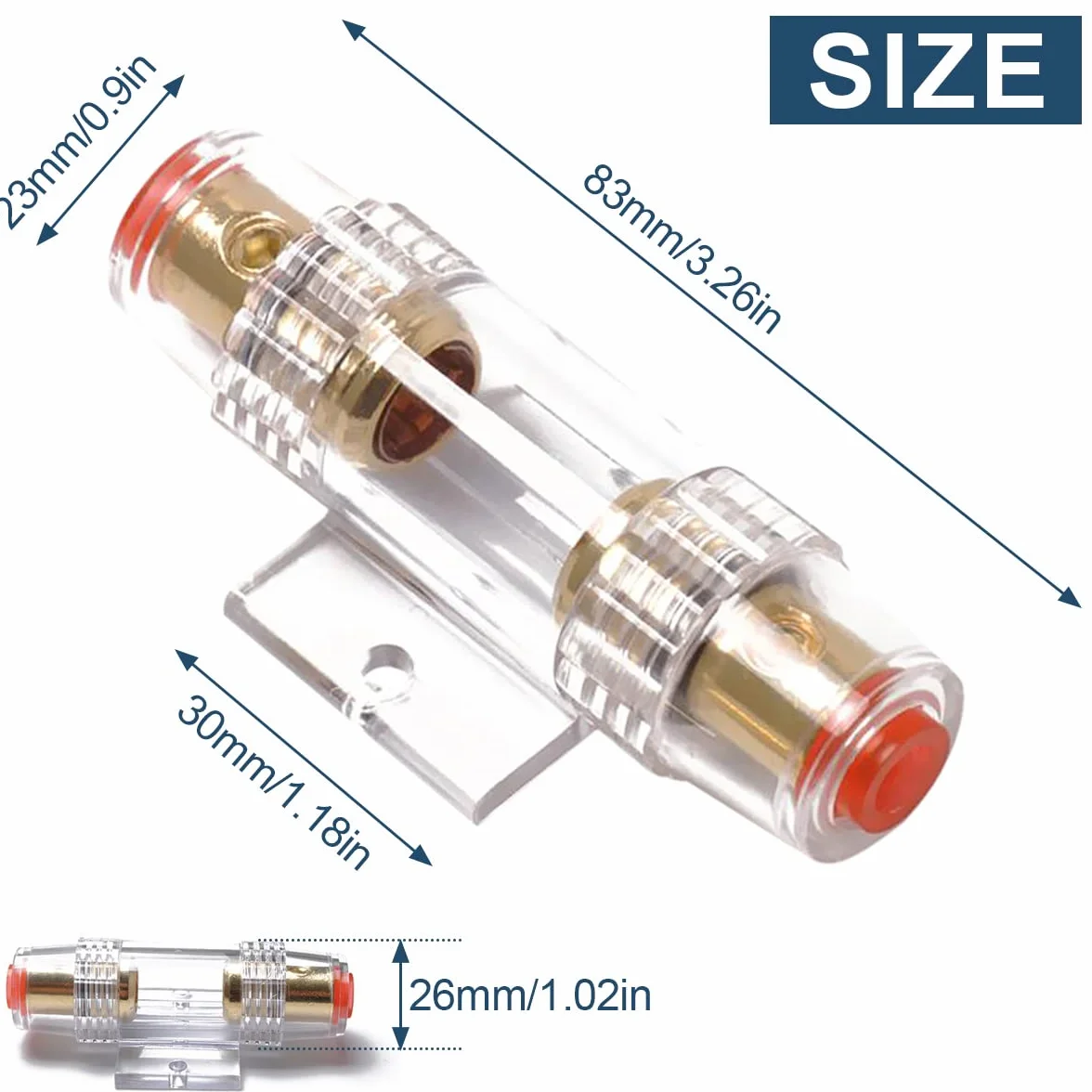 Uchwyt bezpiecznika 4-8 Gauge AWG Wodoodporny przezroczysty uchwyt bezpiecznika z pięcioma bezpiecznikami typu AGU 100A do samochodowego audio / wzmacniacza / alarmu / kompresorów (2 sztuki)