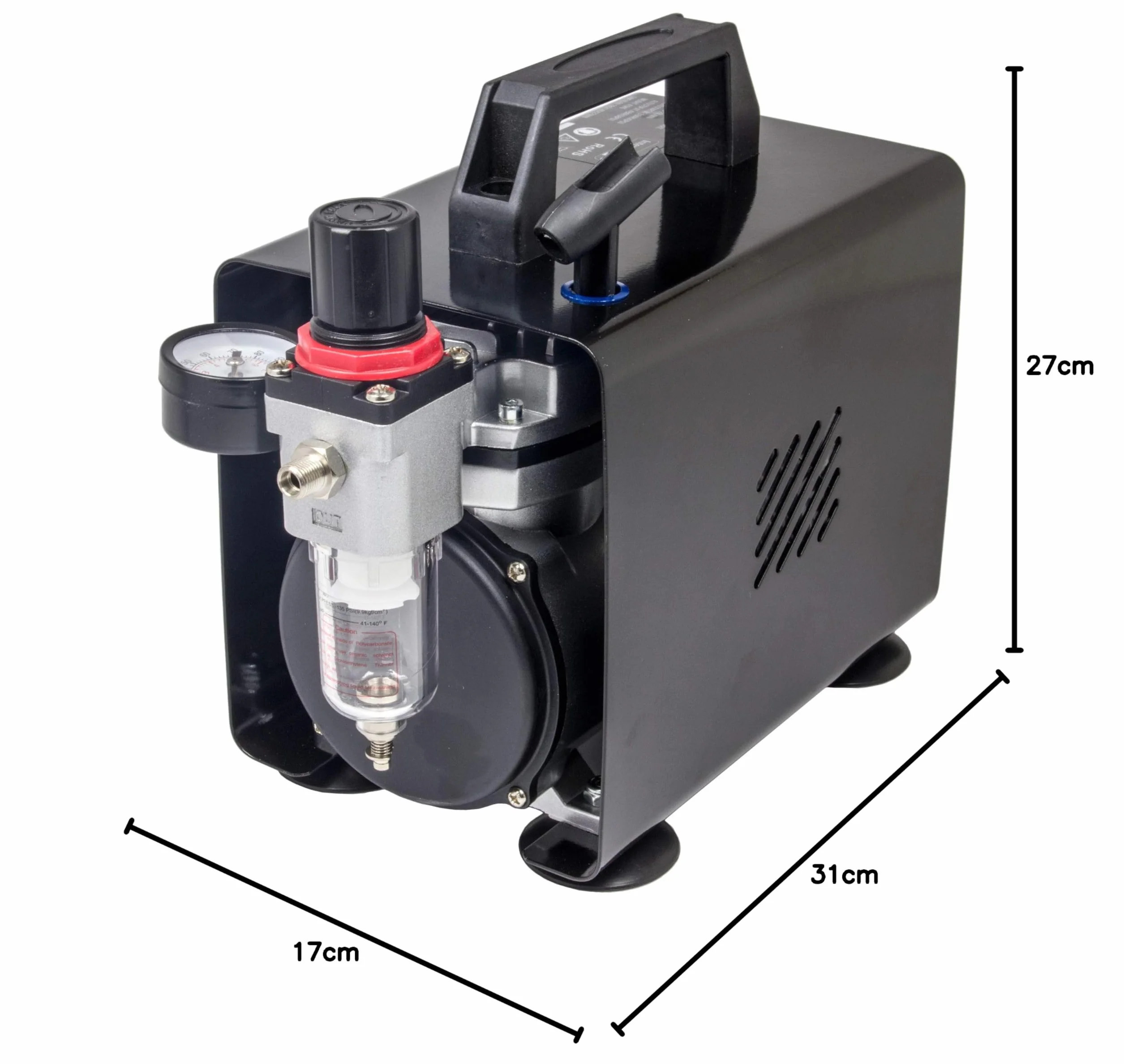 Fengda AS-18A - Professional Airbrush mini kompresor / 4 bar/kompaktowy z manometrem, reduktor ciśnienia