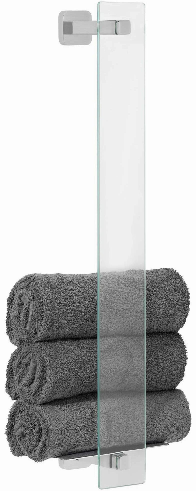 tesa ESTEETIC wieszak na ręczniki dla gości, w zestawie z roztwór klejowy, szlachetne wzornictwo, wygląd stali nierdzewnej, 127 mm x 180 mm x 667 mm