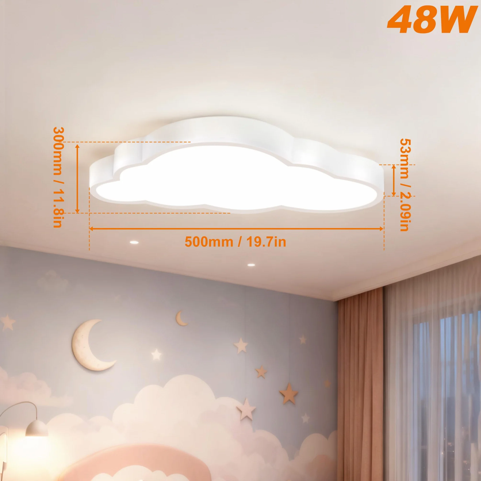 LZQ Lampa sufitowa LED, 48 W, do pokoju dziecięcego, ściemniana, chmury, lampa sufitowa, lampa do salonu, sypialni, z pilotem