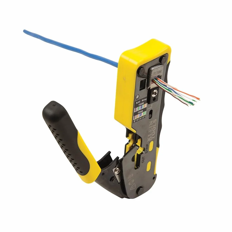 Klein Tools Pass-Thru modułowa zaciskarka do drutu, wszystkie w jednym, cięcia, paski, zaciski, szybkie i niezawodne VDV226-110, żółty/czarny, 1 sztuka