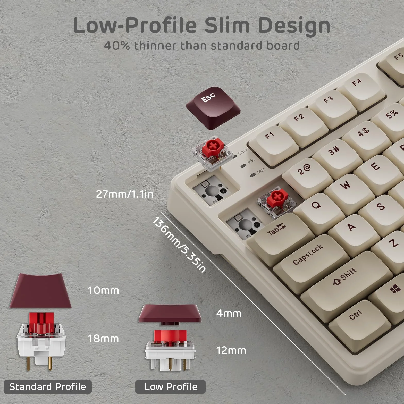 RK ROYAL KLUDGE N80 Niskoprofilowa klawiatura mechaniczna 75% bezprzewodowa BT/2,4G/USB-C