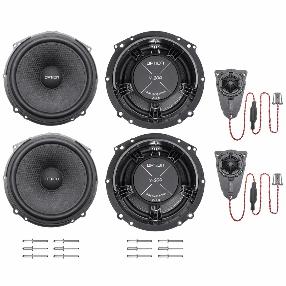 Option System głośników przednich AIR kompatybilny z VW T5/T6-100% Plug & Play - w zestawie pierścienie uszczelniające głośnikowe - 100 W RMS, wydajność 91 dB