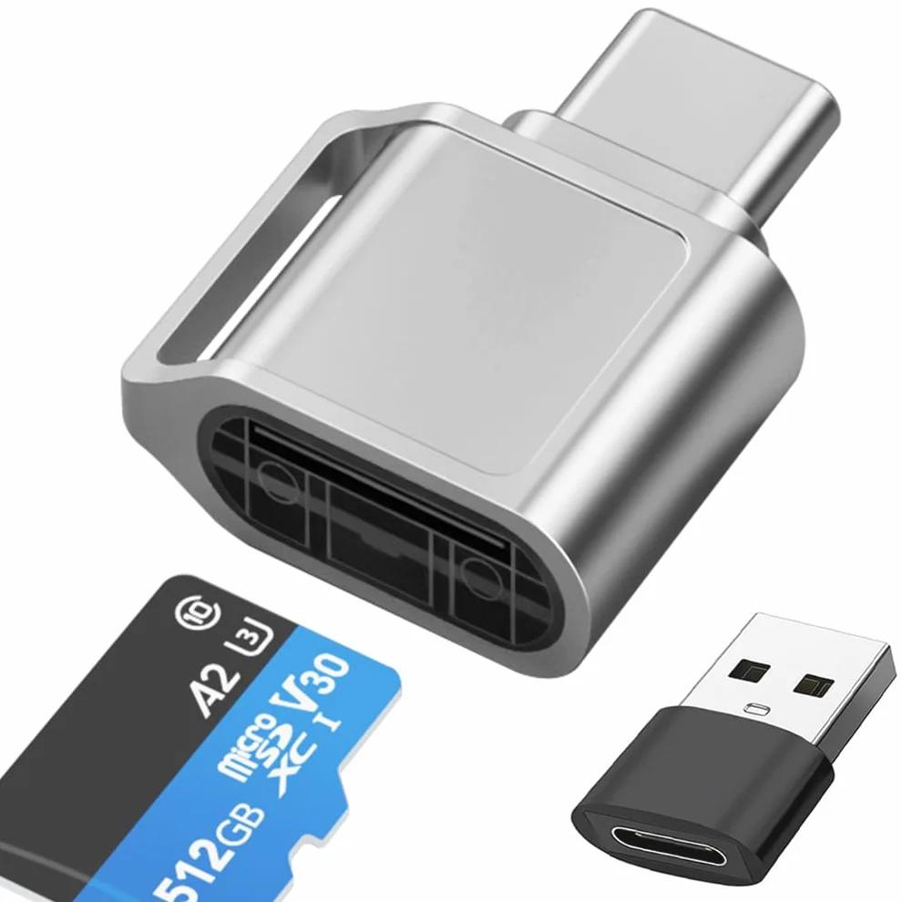 Czytnik kart micro SD, czytnik kart USB C SD, czytnik kart pamięci typu C TF z adapterem USB, czytnik kart USB C, Kompatybilny z MacBook iPhone 17/16/15 iPad Samsung Galaxy S25 S24 S23 A56 A36 A16 A15