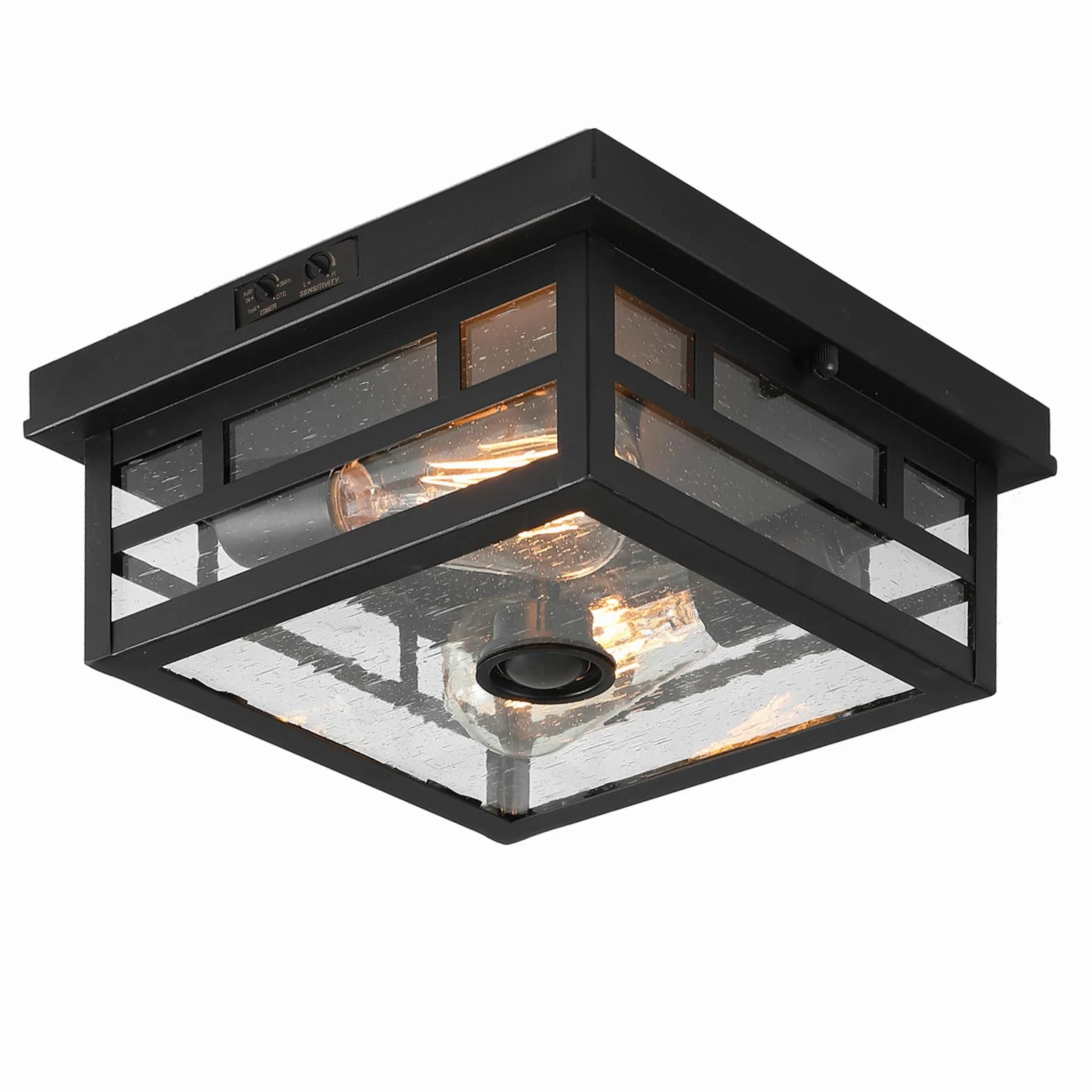 CALOKES Lampa sufitowa z czujnikiem ruchu do użytku na zewnątrz, ponadczasowe wzornictwo przemysłowe z nasączonym przezroczystym szkłem na werandę, wjazd, zadaszony taras, domek wiejski i strefę
