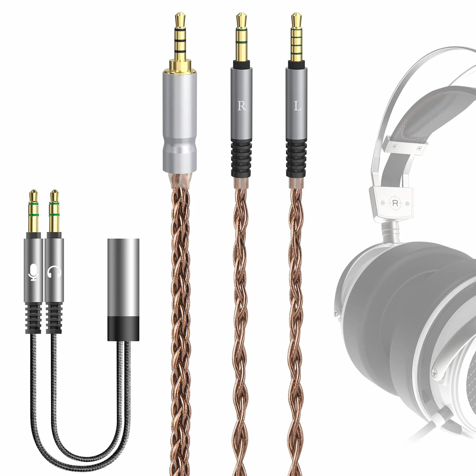 GEEKRIA Apollo Single Crystal Copper Upgrade kabel audio, kompatybilny z VZR Model One Audiophile zestaw słuchawkowy do gier, 3,5 mm (1/8") na Dual 3,5 mm (1,5 m)