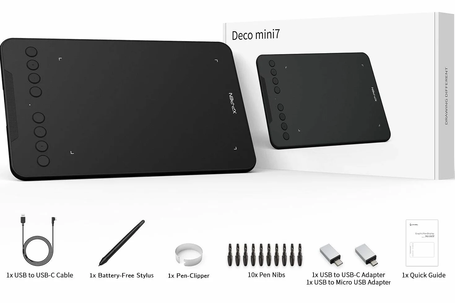 XPPen Deco Mini7 V2 tablet graficzny z długopisem bez baterii 16384 poziomów, do rysowania, OSU Play, kompatybilny z Windows/Mac OS/Android 10.0/Chrome OS
