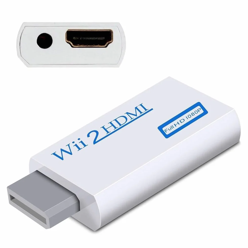INF Adapter Wii na HDMI 720/1080P HD Converter Z Wyjściem Audio 3,5 mm Do Monitora, Projektora, Telewizora (Biały)