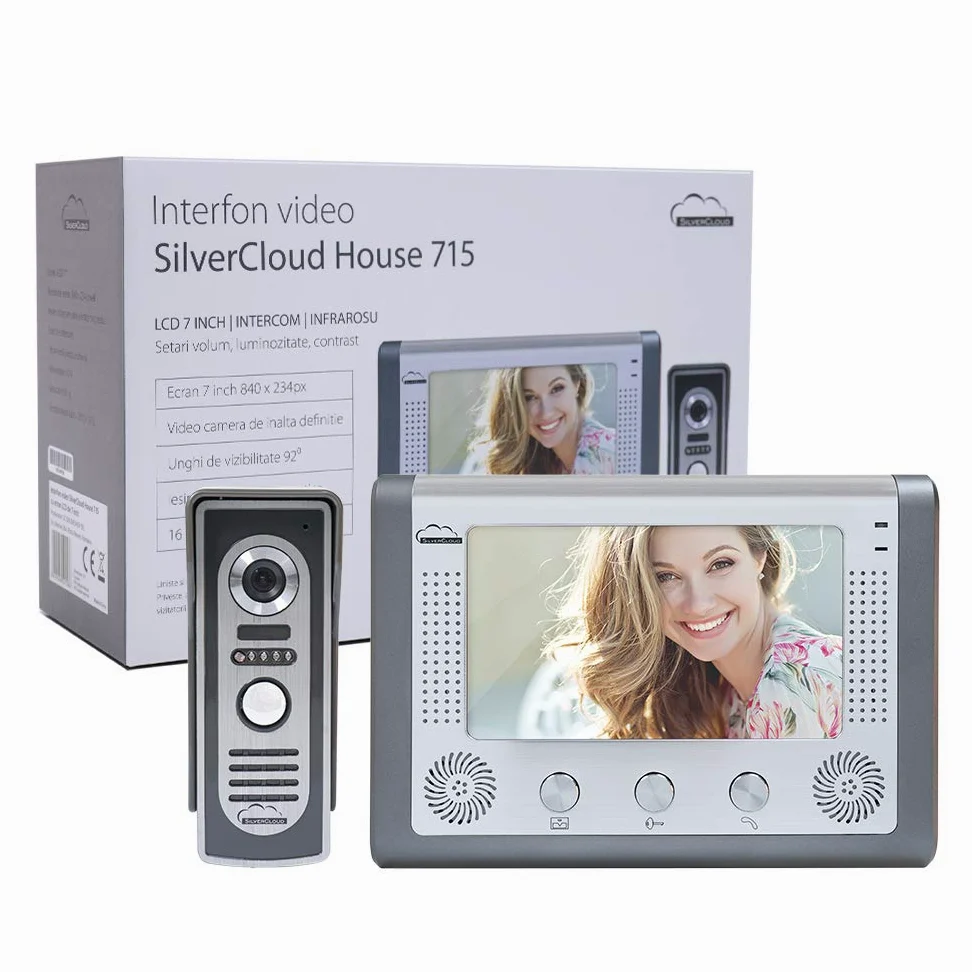 Domofon wideo SilverCloud House 715, 7-calowy ekran LCD, kamera zewnętrzna, noktowizor, elektromagnetyczne wyjście yala