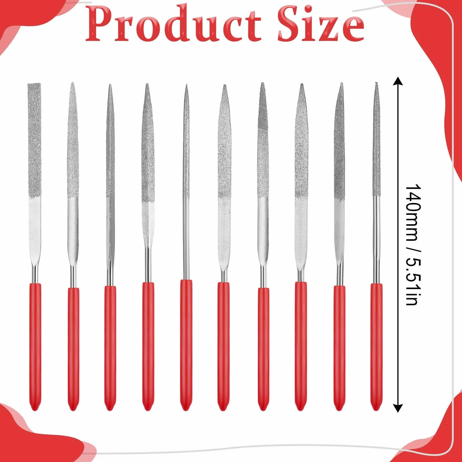 Prasacco Zestaw 10 mini pilników, 14 cm długości, zestaw mini diamentowych plików z uchwytem z tworzywa sztucznego, narzędzia ręczne, pilniki do metalu, drewna, kamienia, tworzywa sztucznego (10