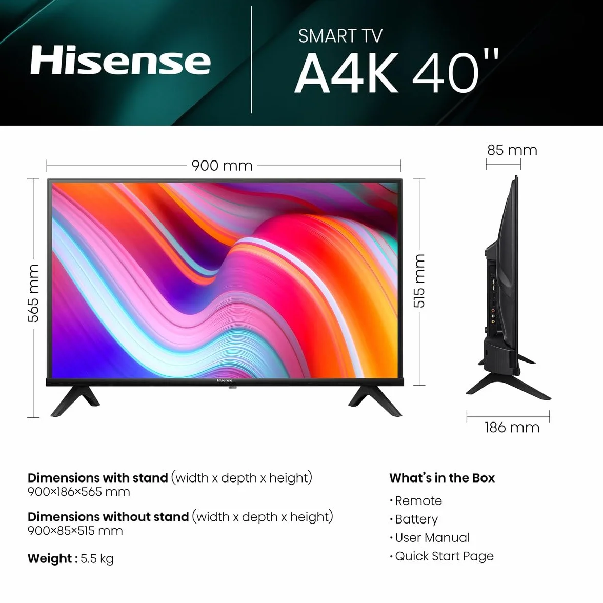Hisense Telewizor 40A4K - 40-calowy telewizor Full HD Smart z naturalnym wzmacniaczem kolorów, DTS Virtual X, wysoki kontrast, tryb gry, VIDAA U6, HDMI, WiFi