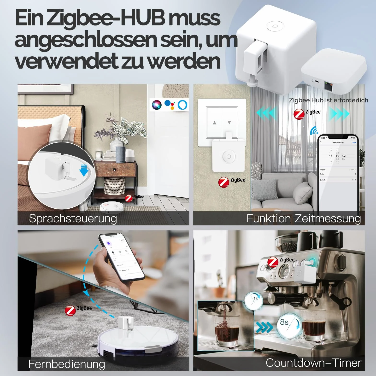 MOES ZigBee Fingerbot Plus Smart Switch Toggle-Smart Button Pusher Upgrade ze sterowaniem dotykowym, wymaga MOES Gateway do Alexa, Google Home i sterowania timerem