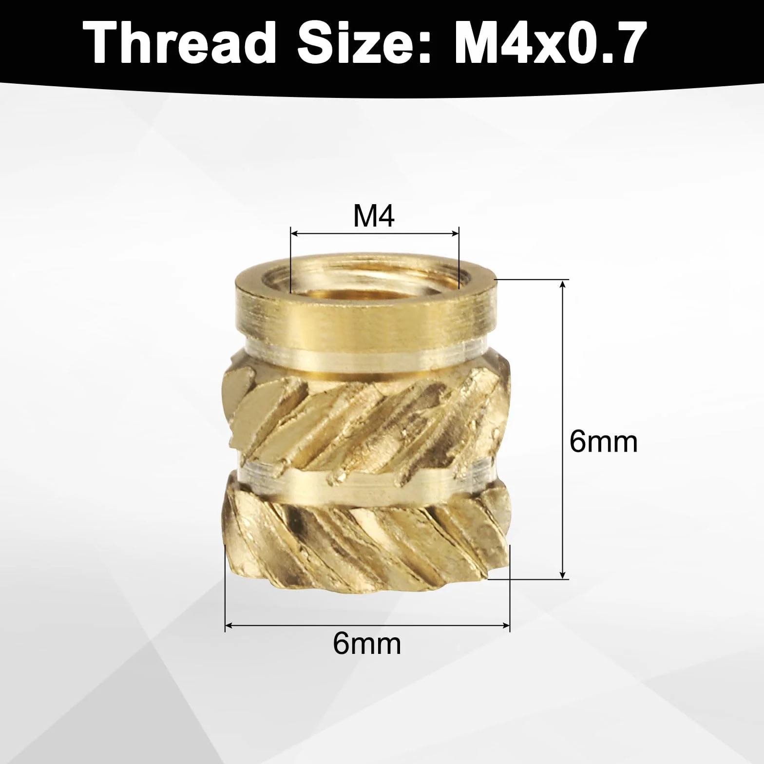 QUARKZMAN Wkładki gwintowane M4 mosiężna wkładka termoosadzona M4 x 6 mm, nakrętki radełkowane OD 6 mm, mosiężne nakrętki gwintowane żeńskie, druk 3D, 100 szt