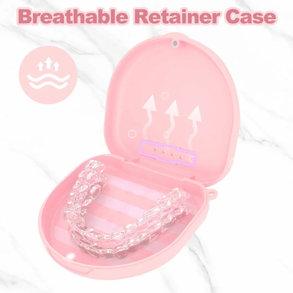 Retainer Case, przenośna wielofunkcyjna podróżna, małe pudełko do produkcji zębów, pusta obudowa do ochrony jamy ustnej z narzędziem do usuwania zębów w kolorze różowym