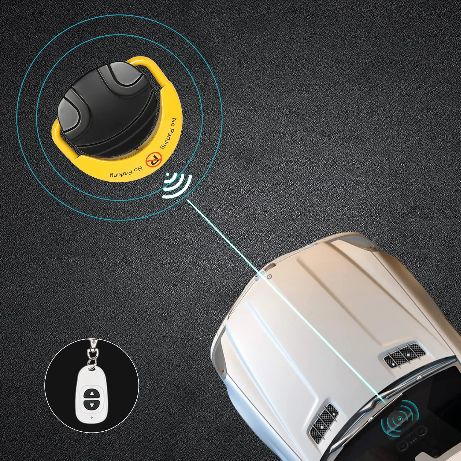 Składana blokada miejsca parkingowego, wodoszczelna, automatyczne słupki odgradzające z 2 pilotami zdalnego sterowania i 2 kluczami, ochrona przed kolizją 180°, IP67, 5 nośności