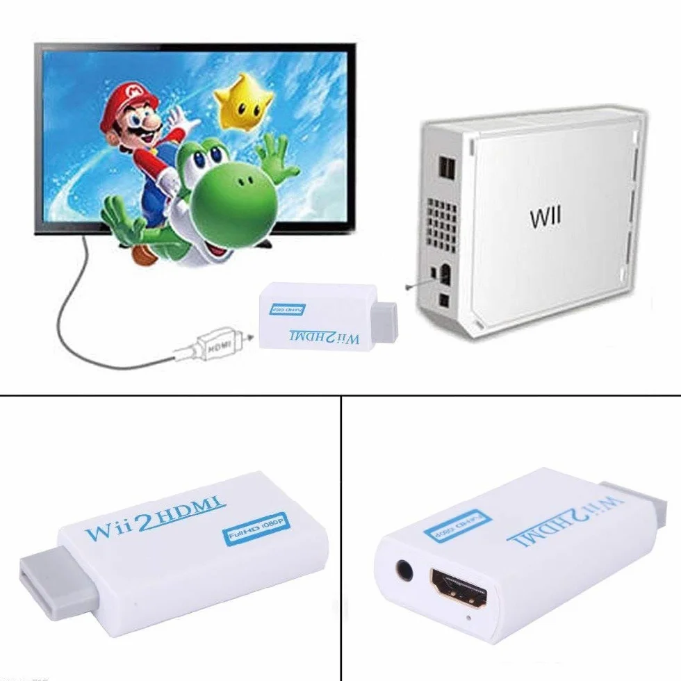INF Adapter Wii na HDMI 720/1080P HD Converter Z Wyjściem Audio 3,5 mm Do Monitora, Projektora, Telewizora (Biały)