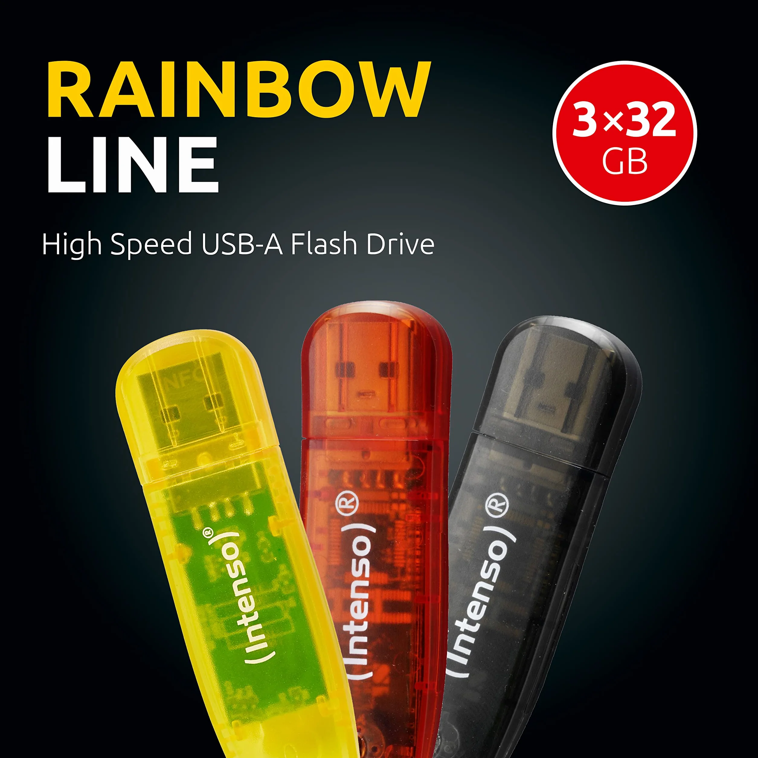 Intenso Rainbow Line 3 x 32 GB pamięć USB 2.0, żółta, czerwona i czarna