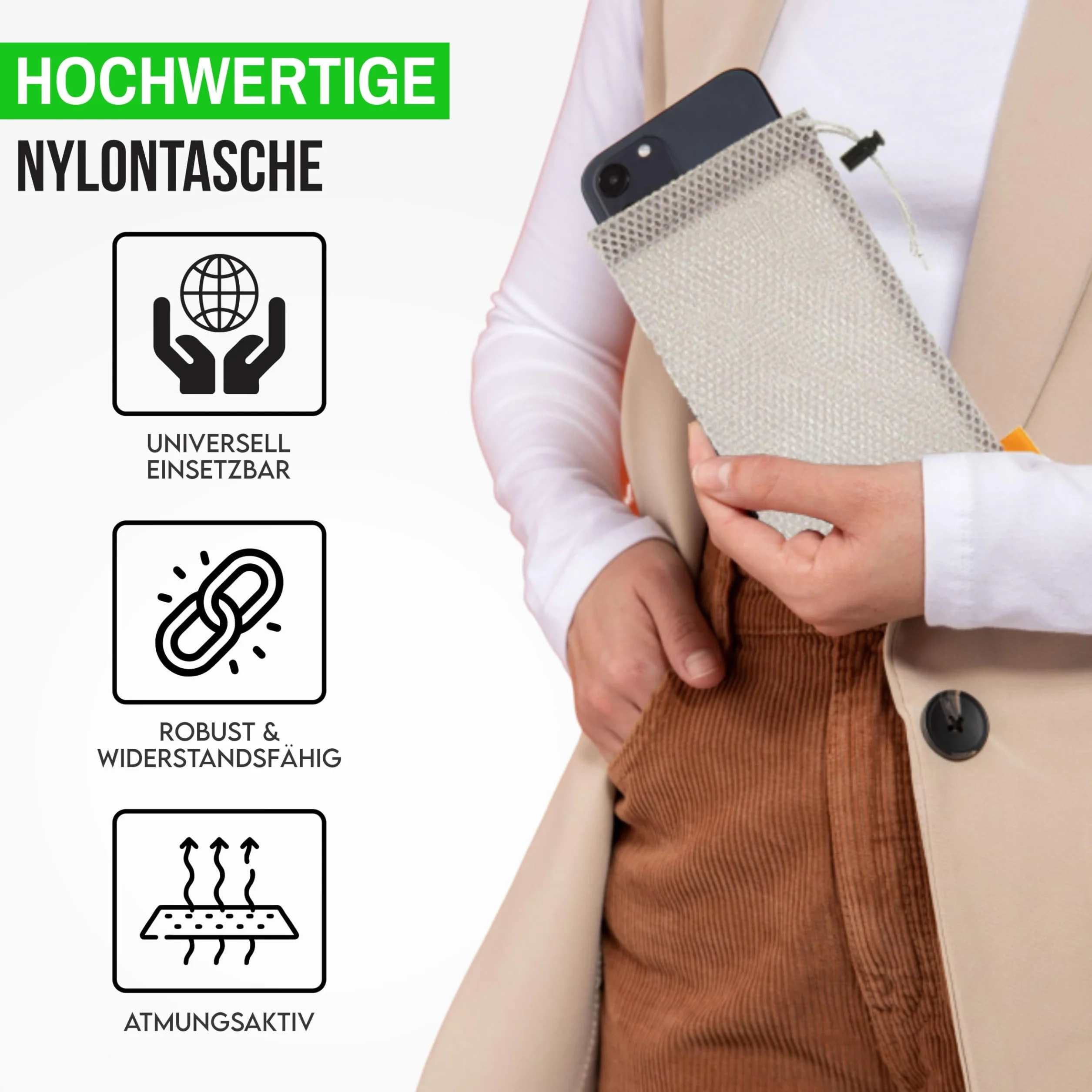 Uniwersalne etui na telefon komórkowy nylonowa siatka 18 x 5 x 9 cm do 6,5 cala