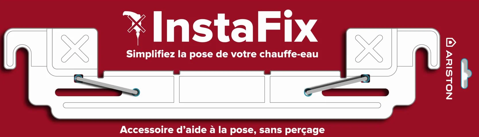 Ariston - INSTAFIX, uniwersalny uchwyt do elektrycznego podgrzewacza wody, pomoc w montażu bez wiercenia, zaprojektowany i wyprodukowany do instalacji we Francji. z mocowaniem ściennym podgrzewaczem