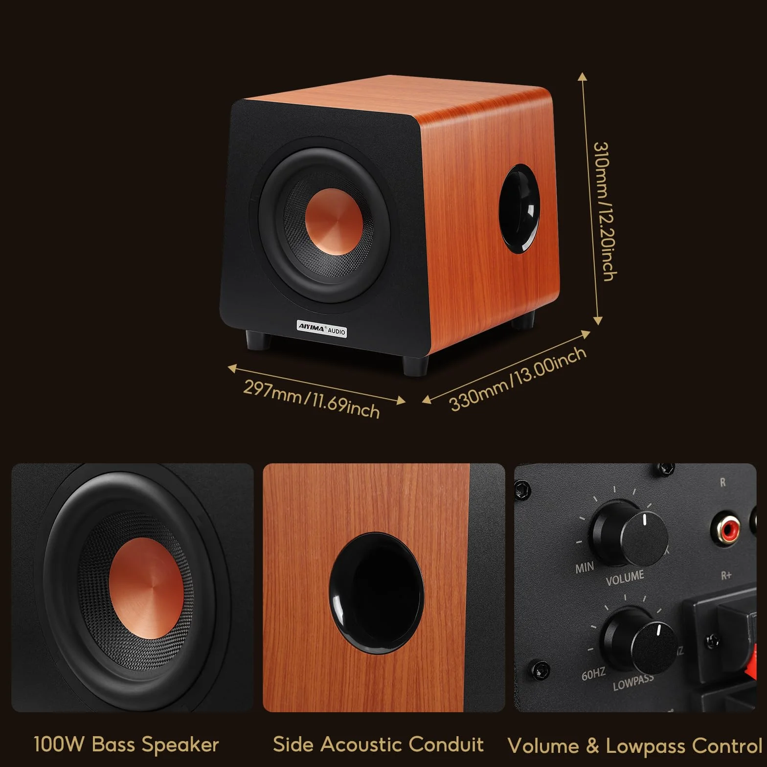 AIYIMA 800X 8-calowy subwoofer, niesamowicie głęboki bas i zasilany subwoofer głośnik niskotonowy wzmacniacz głośnika do kina domowego, wejścia RCA/AUX/LFE