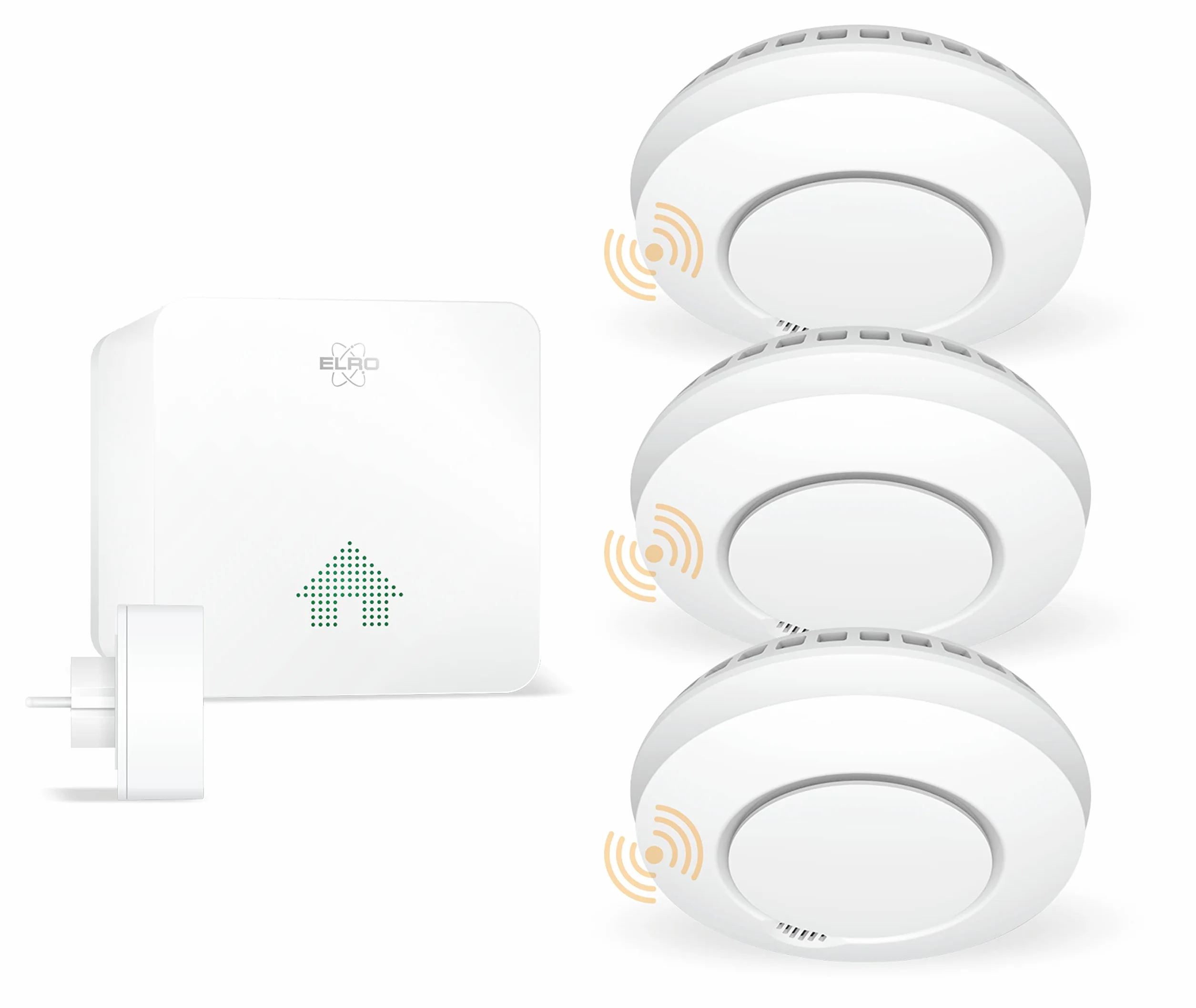 ELRO Connects SF500S zestaw czujek dymu – kompletny zestaw K2 Connector + 3 x radiowy zestaw czujek dymu – ostrzega za pomocą smartfona – zgodnie z normą EN14604