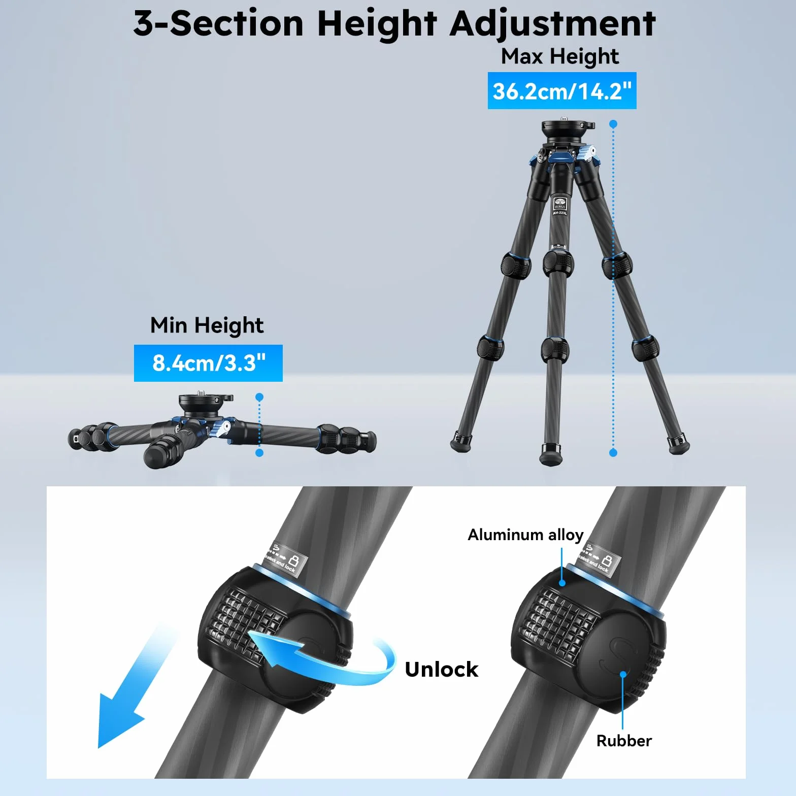 SIRUI AM-223L Mini statyw węglowy do kamery DSLR, 15 kg, 36 cm
