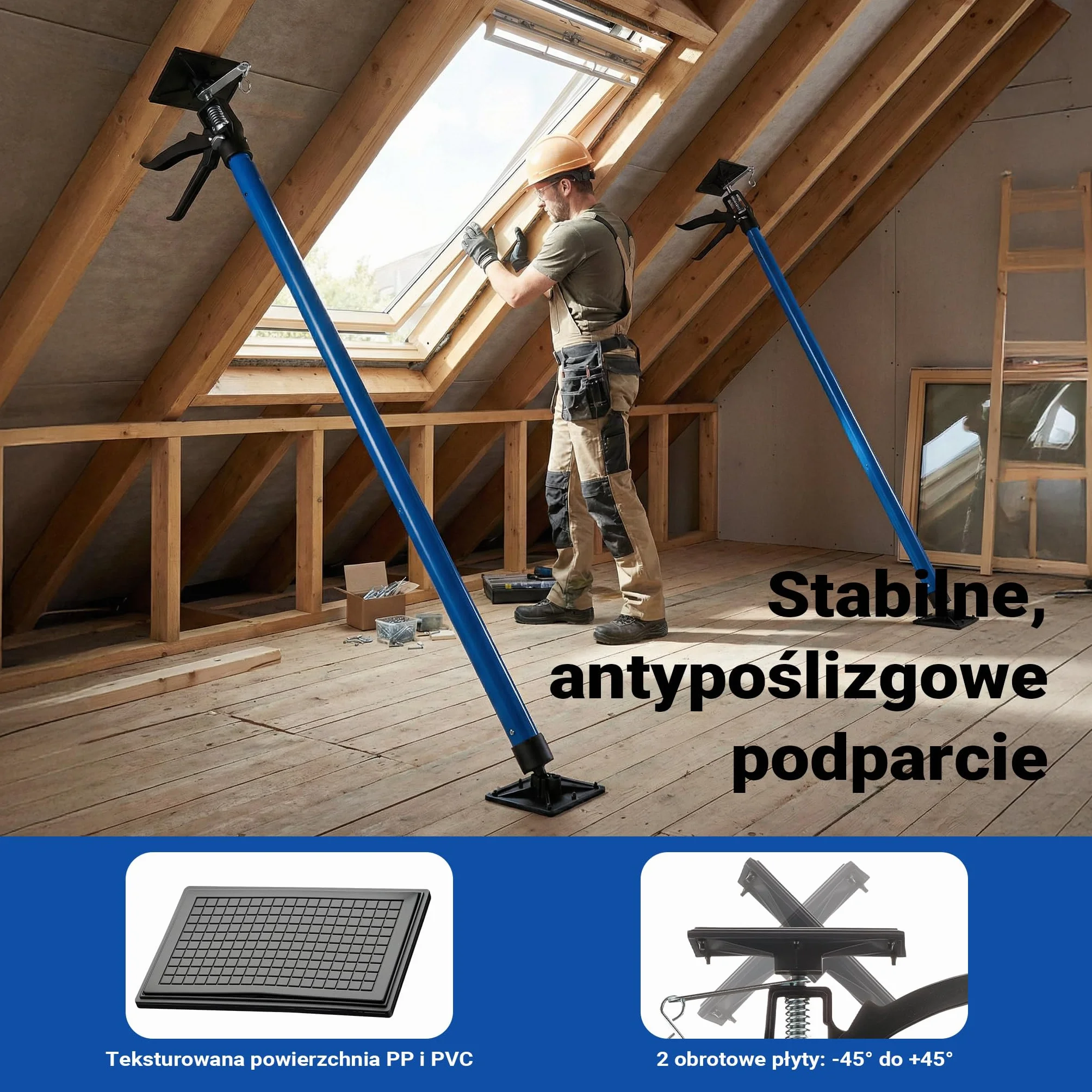 Wiltec Rozpierak do futryn do 30 kg nośności, ze stali lakierowanej, podpora teleskopowa 115-290 cm do płyt kartonowo gipsowych, kąt nachylenia 45°