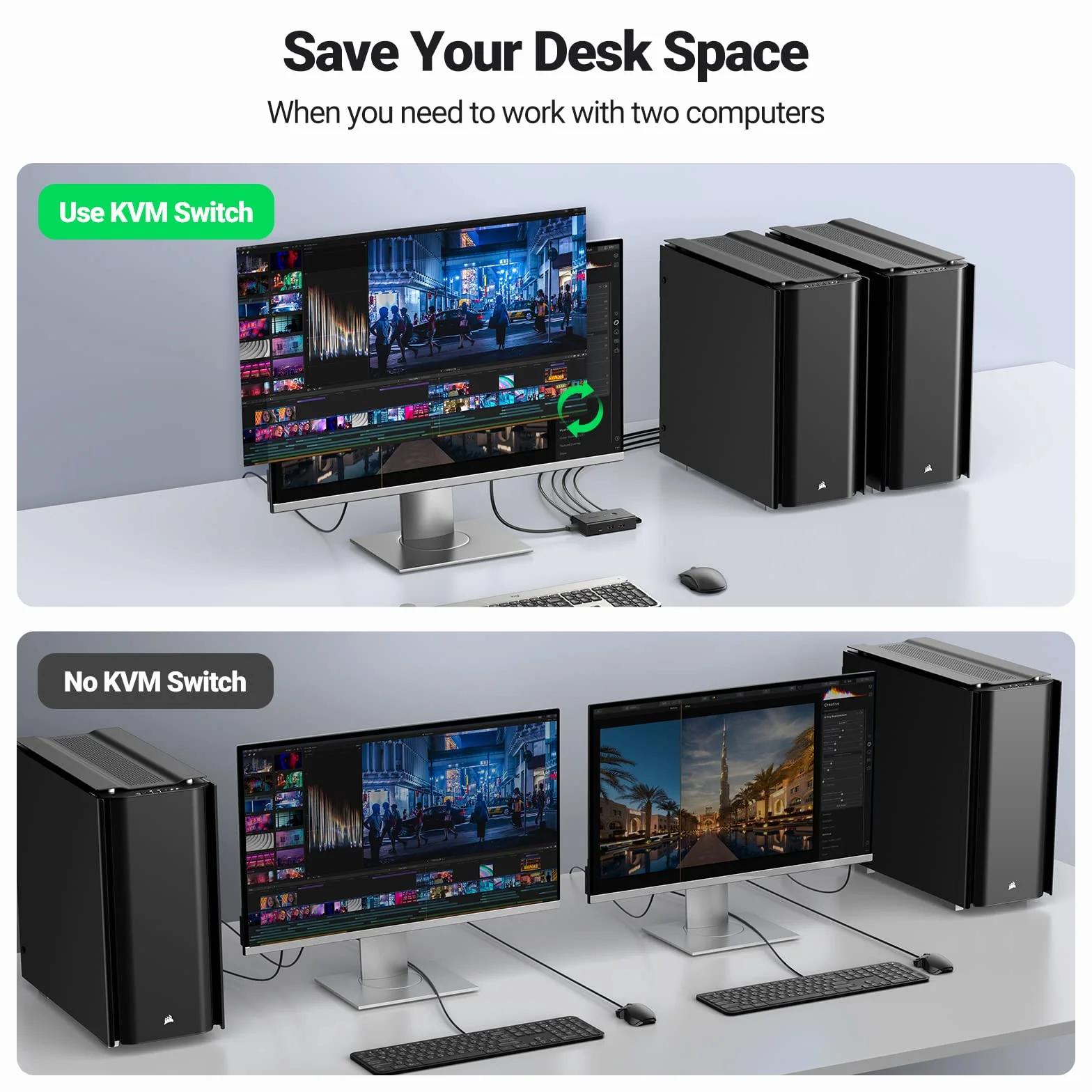 UGREEN Przełącznik KVM HDMI 2.0 2 PC 1 Monitor 4K@60Hz USB 2.0