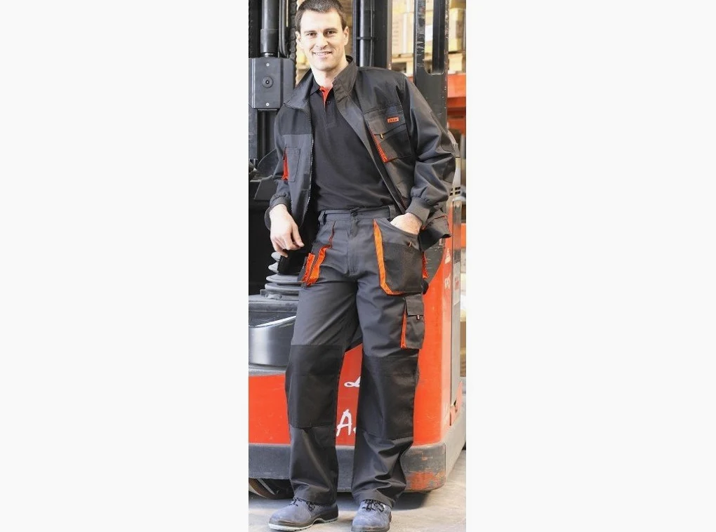 Spodnie Juba Multi-Pocket Long 65% poliester/35% bawełna. Czarne z pomarańczowymi detalami - Rozmiar: XXL